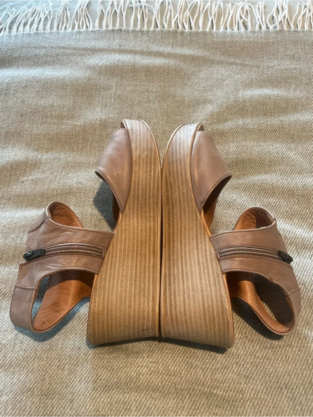 Comfort Step Tan Platform Sandals with Ankle Zip